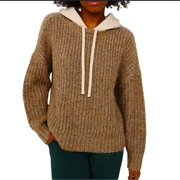 Aerie offline nwt cotton hood brown soft fuzzy sweater Small - Picture 3 of 10